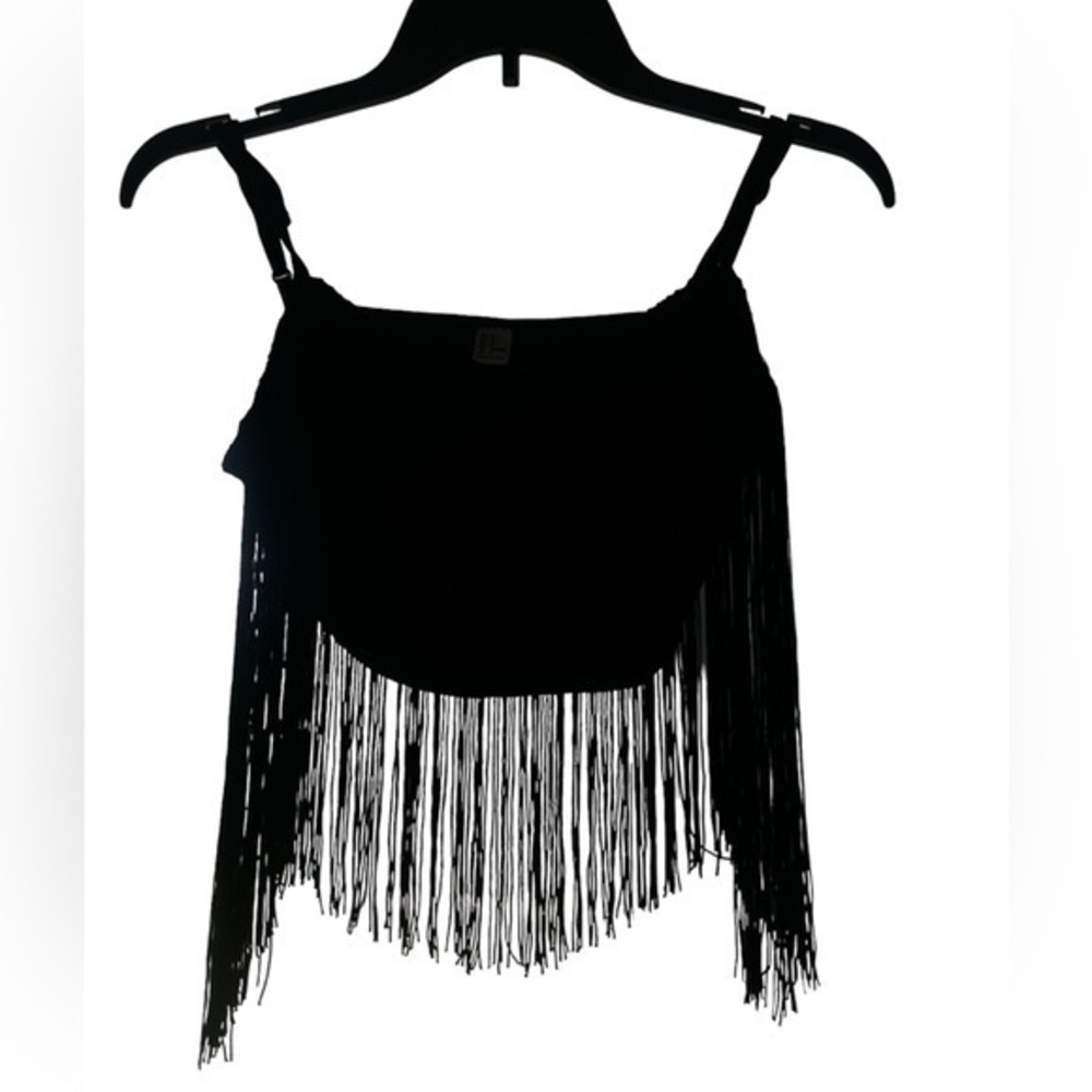 Fringe Crop Top - Adjustable Straps - Womens Size Small - Black